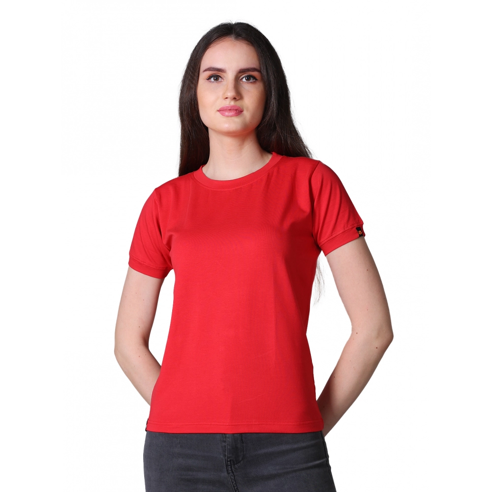 54089009422_fbcd1b3cb9_o_d-1000x1000-1.webp Generic Women's Cotton Blended Solid Round Neck Half Sleeve T-Shirt (Red) - Image 1