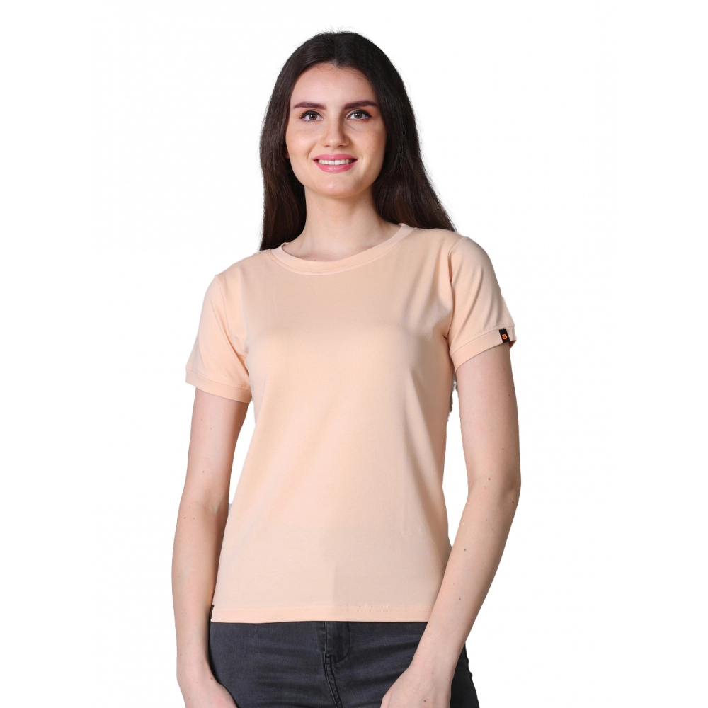 54090134253_0e35a75b20_o_d-1000x1000-1.webp Generic Women's Cotton Blended Solid Round Neck Half Sleeve T-Shirt (Peach) - Image 1