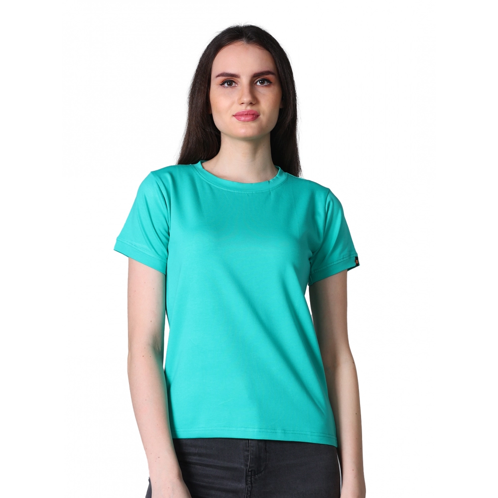 54090217339_d8d4f375f2_o_d-1000x1000-1.webp Generic Women's Cotton Blended Solid Round Neck Half Sleeve T-Shirt (Green) - Image 1