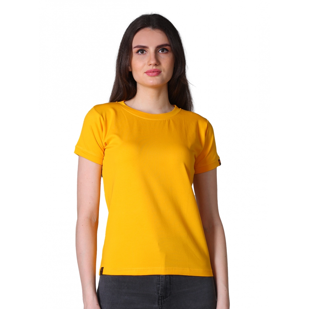54090337050_9663337b9c_o_d-1000x1000-1.webp Generic Women's Cotton Blended Solid Round Neck Half Sleeve T-Shirt (Mustard) - Image 1
