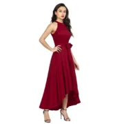 Generic Women's Polyster Solid Halter Neck Sleeveless Dress (Maroon) - Image 5