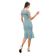 Generic Women's Knitting stretchable Solid Round Neck Sleeveless Dress (Pista ) - Image 5