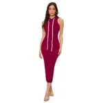 Generic Women's Knitting stretchable Solid Round Neck Sleeveless Dress (Maroon)