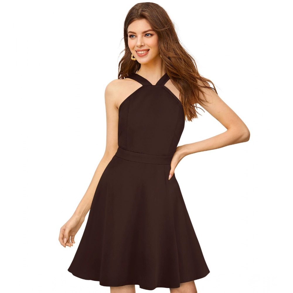 54162096317_9e3deb15cc_o_d-1000x1000-1.webp Generic Women's Knitting stretchable Solid Halter Neck Sleeveless Dress (Coffee) - Image 1