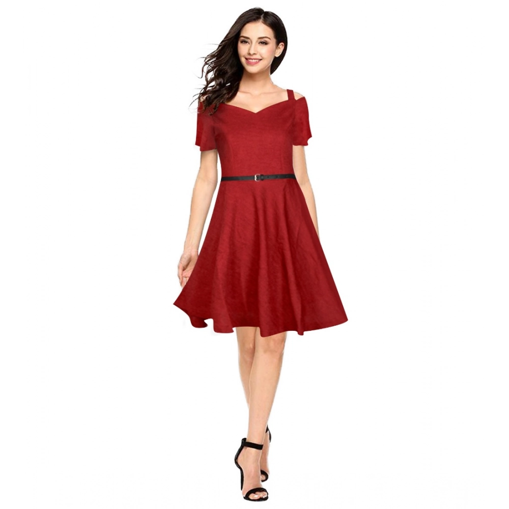 54162098762_ea15d7f1d5_o_d-1000x1000-1.webp Generic Women's Polyester Solid V Neck Cap Sleeve Dress (Maroon) - Image 1