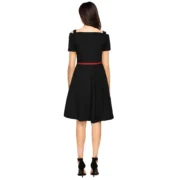 Generic Women's Polyester Solid V Neck Cap Sleeve Dress (Black) - Image 5