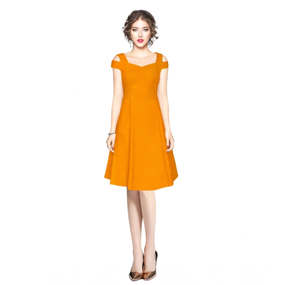 54162099237_01856f5835_o_d-1000x1000-1.webp Generic Women's Polyester Solid V Neck Cap Sleeve off Shoulder Dress (Yellow) - Image 1