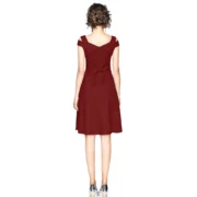 Generic Women's Polyester Solid V Neck Cap Sleeve off Shoulder Dress (Maroon) - Image 5