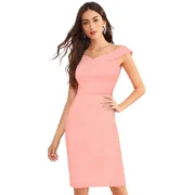 Generic Women's Knitting stretchable Solid Round Neck Sleeveless Dress (Peach) - Image 2