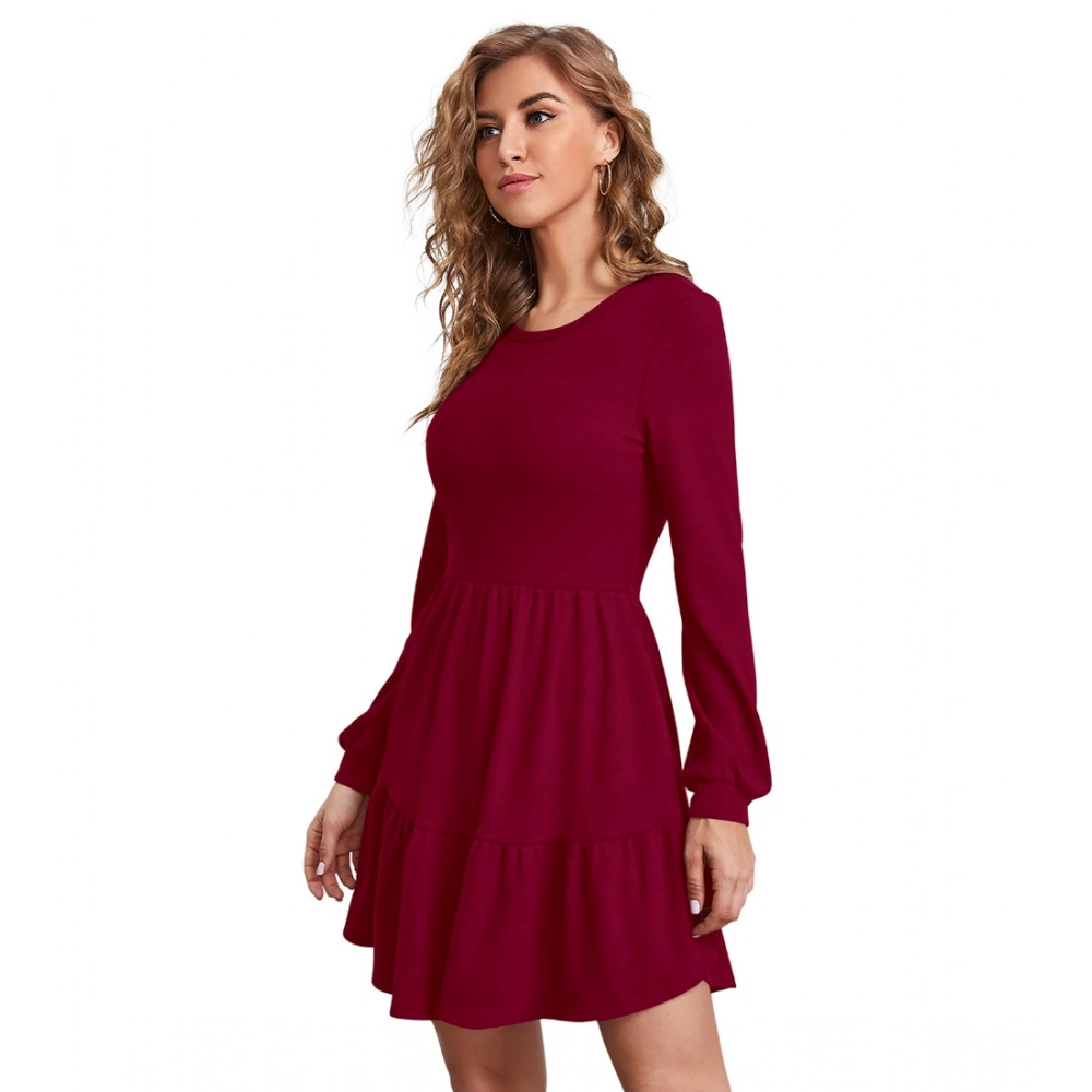 54162967716_4cc0bef4ab_o_d-1000x1000-1.webp Generic Women's Knitting stretchable Solid Round Neck Full Sleeve Dress (Maroon) - Image 1