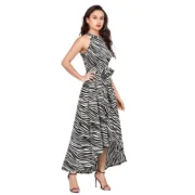Generic Women's Polyester Zebra Pattern Halter Neck Sleeveless Dress (White) - Image 5