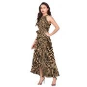 Generic Women's Polyester Zebra Pattern Halter Neck Sleeveless Dress (Yellow) - Image 4