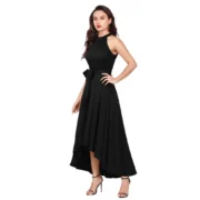 Generic Women's Polyster Solid Halter Neck Sleeveless Dress (Black) - Image 4