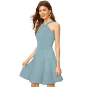 Generic Women's Knitting stretchable Solid Halter Neck Sleeveless Dress (Pista ) - Image 4