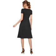 Generic Women's Knitting stretchable Solid Round Neck Cap Sleeve Dress (Black) - Image 5