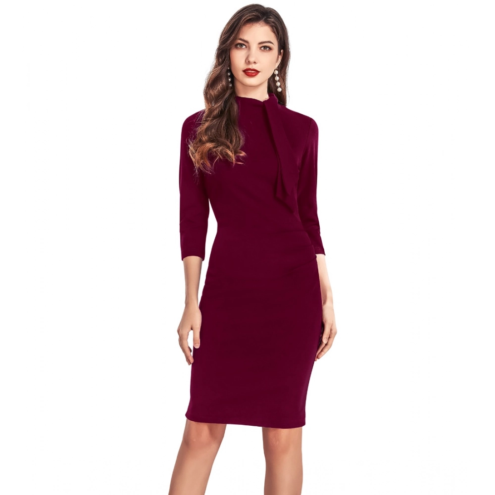 54162972481_ac32116cd6_o_d-1000x1000-1.webp Generic Women's Knitting stretchable Solid Round Neck 3-4th Dress (Maroon) - Image 1