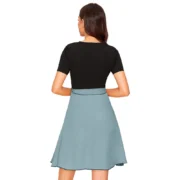 Generic Women's Knitting stretchable Solid Round Neck Cap Sleeve Dress (Pista) - Image 5