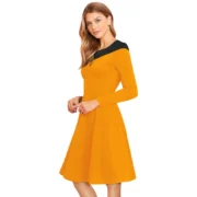 Generic Women's Knitting stretchable Solid Round Neck Full Sleeve Dress (Yellow) - Image 2