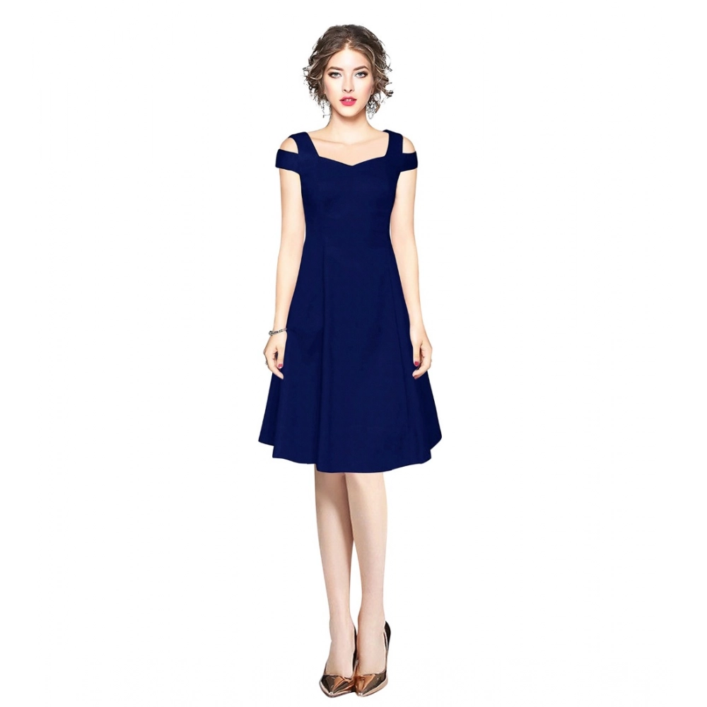 54162973306_180c7ffbff_o_d-1000x1000-1.webp Generic Women's Polyester Solid V Neck Cap Sleeve off Shoulder Dress (Blue) - Image 1
