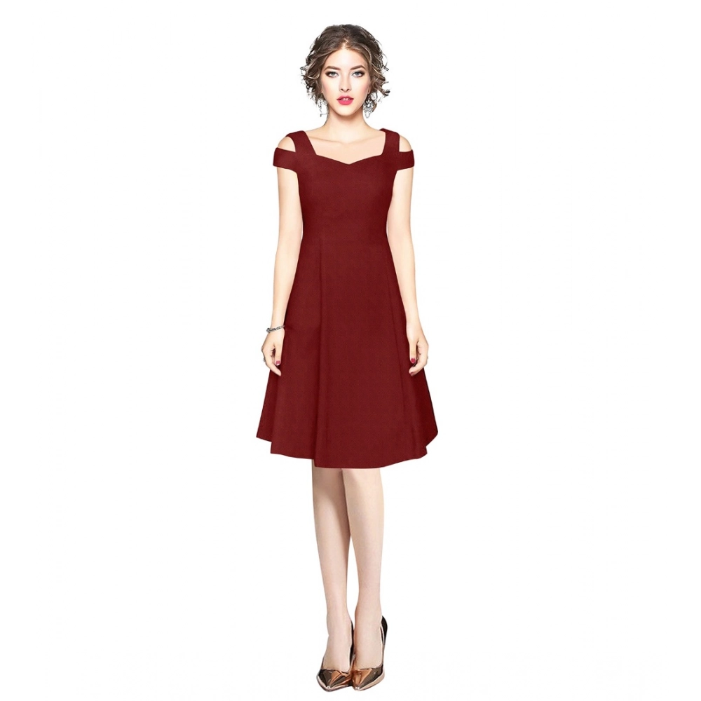 54162973321_7e037e93f3_o_d-1000x1000-1.webp Generic Women's Polyester Solid V Neck Cap Sleeve off Shoulder Dress (Maroon) - Image 1