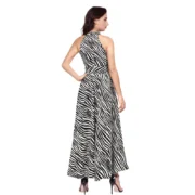 Generic Women's Polyester Zebra Pattern Halter Neck Sleeveless Dress (White) - Image 2