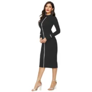Generic Women's Knitting stretchable Solid Round Neck Full Sleeve Dress (Black) - Image 2