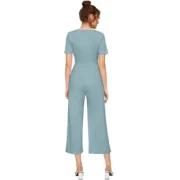 Generic Women's Knitting stretchable Solid Round Neck Cap Sleeve Jumpsuit (Pista ) - Image 5