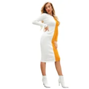 Generic Women's Knitting stretchable Solid Round Neck Full Sleeve Dress (Yellow) - Image 4