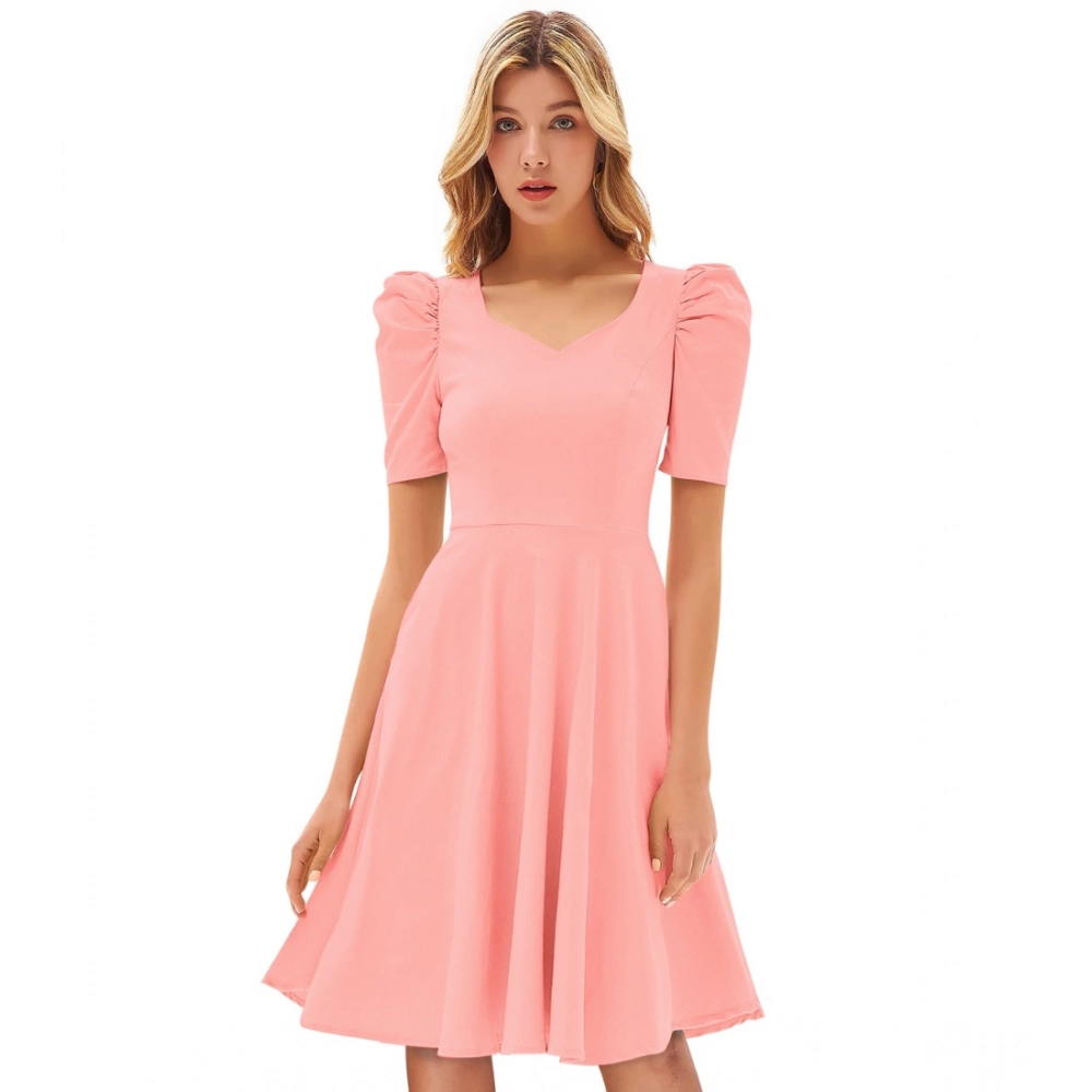 54163247588_aa748d8f4a_o_d-1000x1000-1.webp Generic Women's Knitting stretchable Solid V Neck Cap Sleeve Dress (Peach) - Image 1