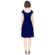 Generic Women's Polyester Solid V Neck Cap Sleeve off Shoulder Dress (Blue) - Image 5