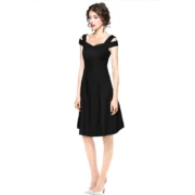 Generic Women's Polyester Solid V Neck Cap Sleeve off Shoulder Dress (Black) - Image 2