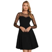 Generic Women's Knitting stretchable Solid Round Neck Full Sleeve Dress (Black)