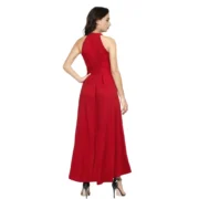Generic Women's Polyster Solid Halter Neck Sleeveless Dress (Red) - Image 2