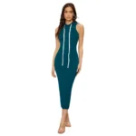 Generic Women's Knitting stretchable Solid Round Neck Sleeveless Dress (Morpich)