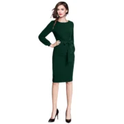Generic Women's Knitting stretchable Solid Round Neck Full Sleeve Dress (Green) - Image 2