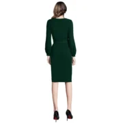 Generic Women's Knitting stretchable Solid Round Neck Full Sleeve Dress (Green) - Image 5