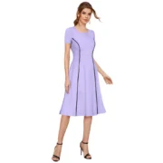 Generic Women's Knitting stretchable Solid Round Neck Cap Sleeve Dress (Purple) - Image 4