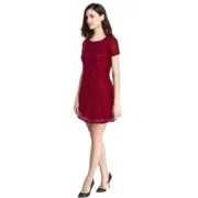 Generic Women's Rasal Solid Round Neck Cap Sleeve Dress (Maroon) - Image 2