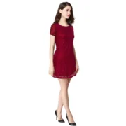 Generic Women's Rasal Solid Round Neck Cap Sleeve Dress (Maroon) - Image 4