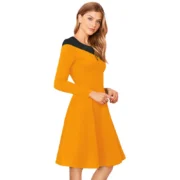 Generic Women's Knitting stretchable Solid Round Neck Full Sleeve Dress (Yellow) - Image 4