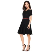Generic Women's Polyester Solid V Neck Cap Sleeve Dress (Black) - Image 4
