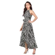 Generic Women's Polyester Zebra Pattern Halter Neck Sleeveless Dress (White) - Image 4