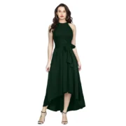 Generic Women's Polyster Solid Halter Neck Sleeveless Dress (Green)