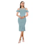 Generic Women's Knitting stretchable Solid Round Neck Sleeveless Dress (Pista )