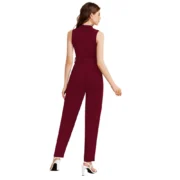 Generic Women's Knitting stretchable Solid Round Neck Sleeveless Jumpsuit (Maroon) - Image 5