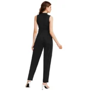Generic Women's Knitting stretchable Solid Round Neck Sleeveless Jumpsuit (Black) - Image 5