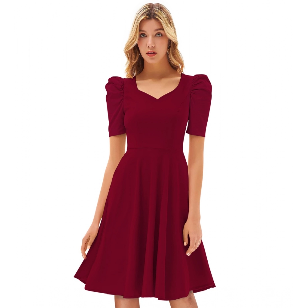 54163428530_36d670cca1_o_d-1000x1000-1.webp Generic Women's Knitting stretchable Solid V Neck Cap Sleeve Dress (Maroon) - Image 1