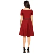 Generic Women's Polyester Solid V Neck Cap Sleeve Dress (Maroon) - Image 5