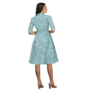 Generic Women's Ruby Cotton Printed Shirt Collar 3-4th Sleeve Dress (Pista) - Image 5