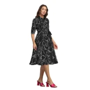 Generic Women's Ruby Cotton Printed Shirt Collar 3-4th Sleeve Dress (Black) - Image 4